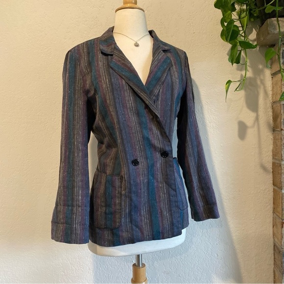 Vintage String Bean southwestern style stripe woven blazer / button up shirt - Picture 2 of 11
